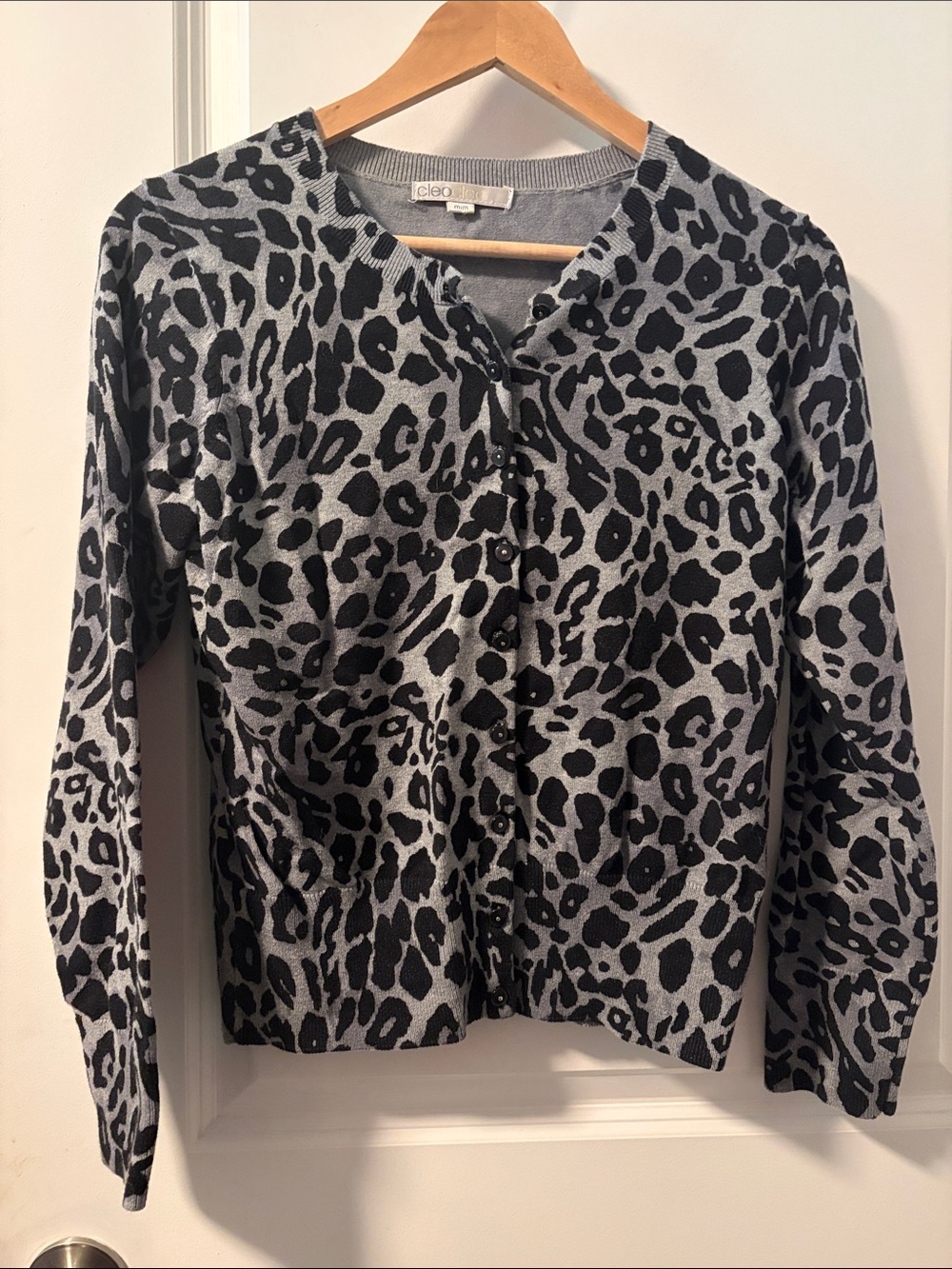 cleo Gray and Black Leopard Print Button Cardigan
